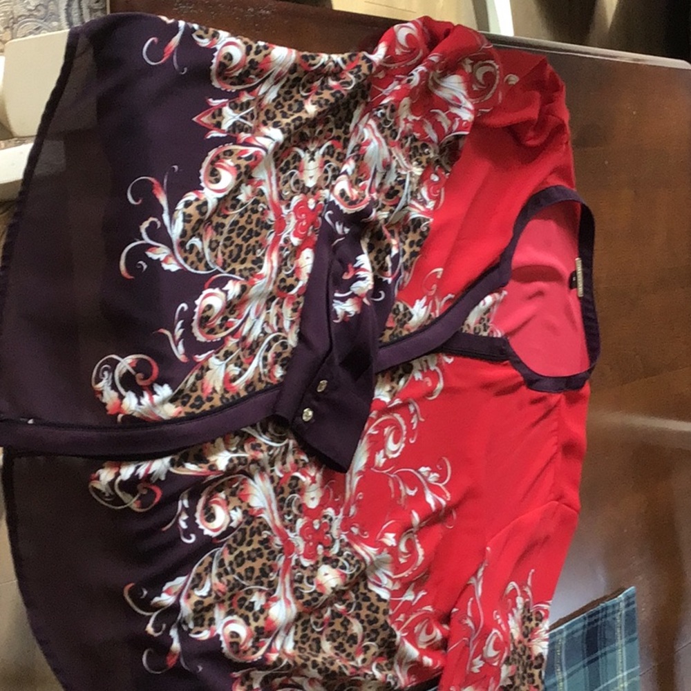 Red and Purple Button-Up Blouse